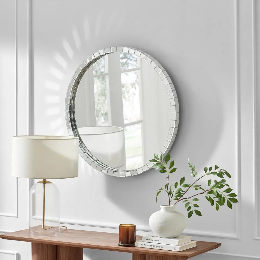 FurnitureboxUK Disco Medium Glam Round Wall Mirror in Clear