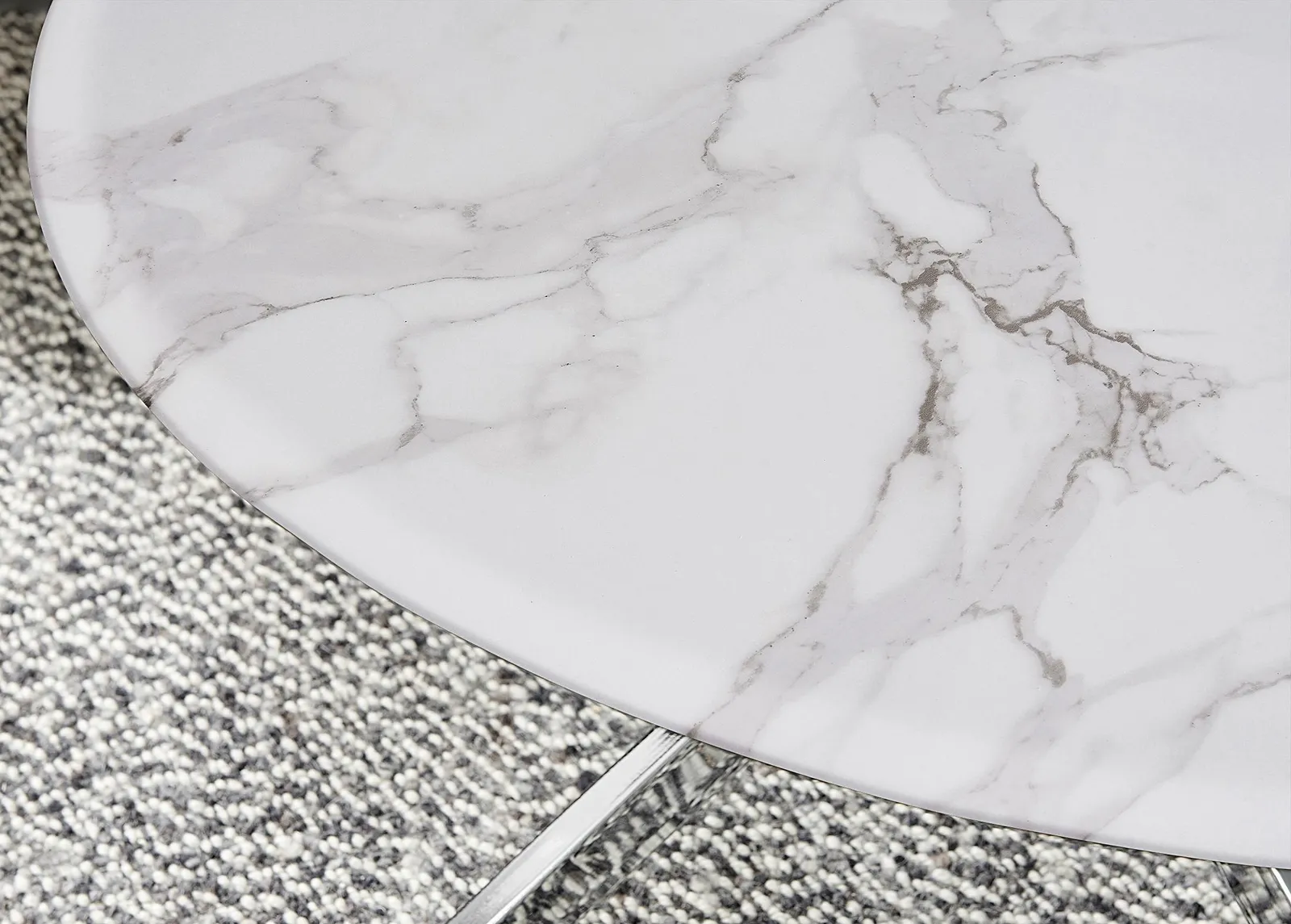FurnitureboxUK Novara Round Marble Effect Glass Top Coffee Table With Silver Metal Starburst Legs in White 3