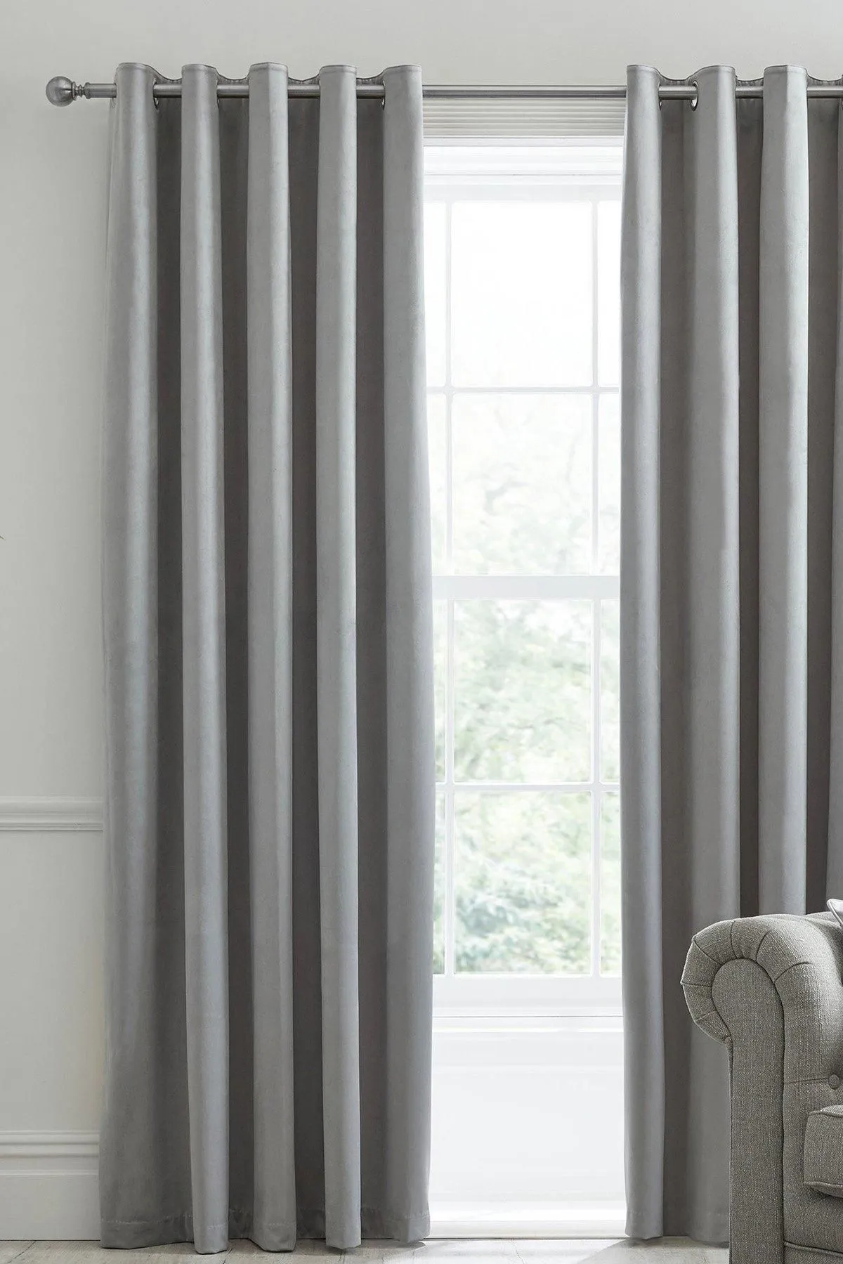 Laurence Llewelyn-Bowen Montrose' Velvet Blackout-Coated Pair of Eyelet Curtains in Silver 1