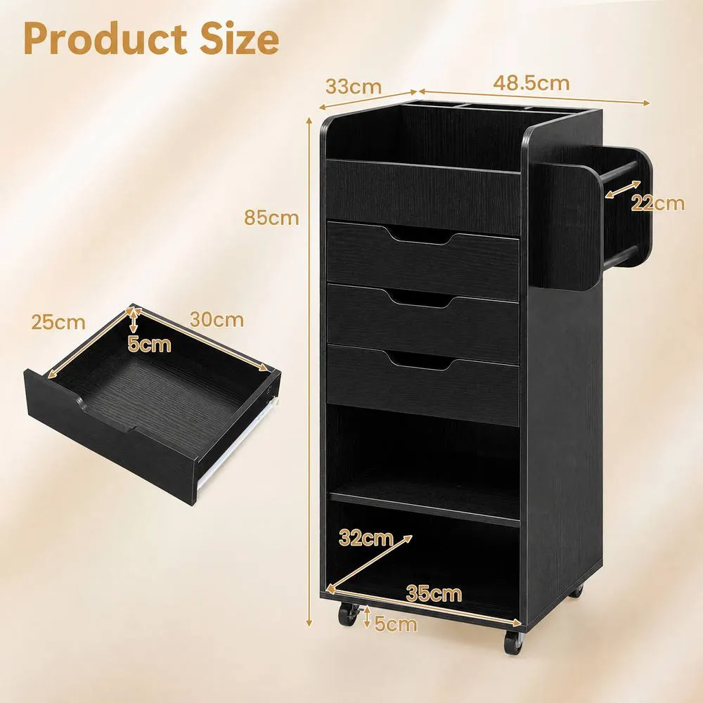 Costway Rolling Storage Cart Mobile Storage Cabinet with 3 Drawers in Black 2