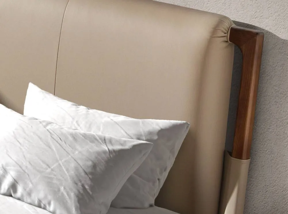 Angel Cerda Mink Leatherette Double Bed with Walnut-Coloured in Beige 5