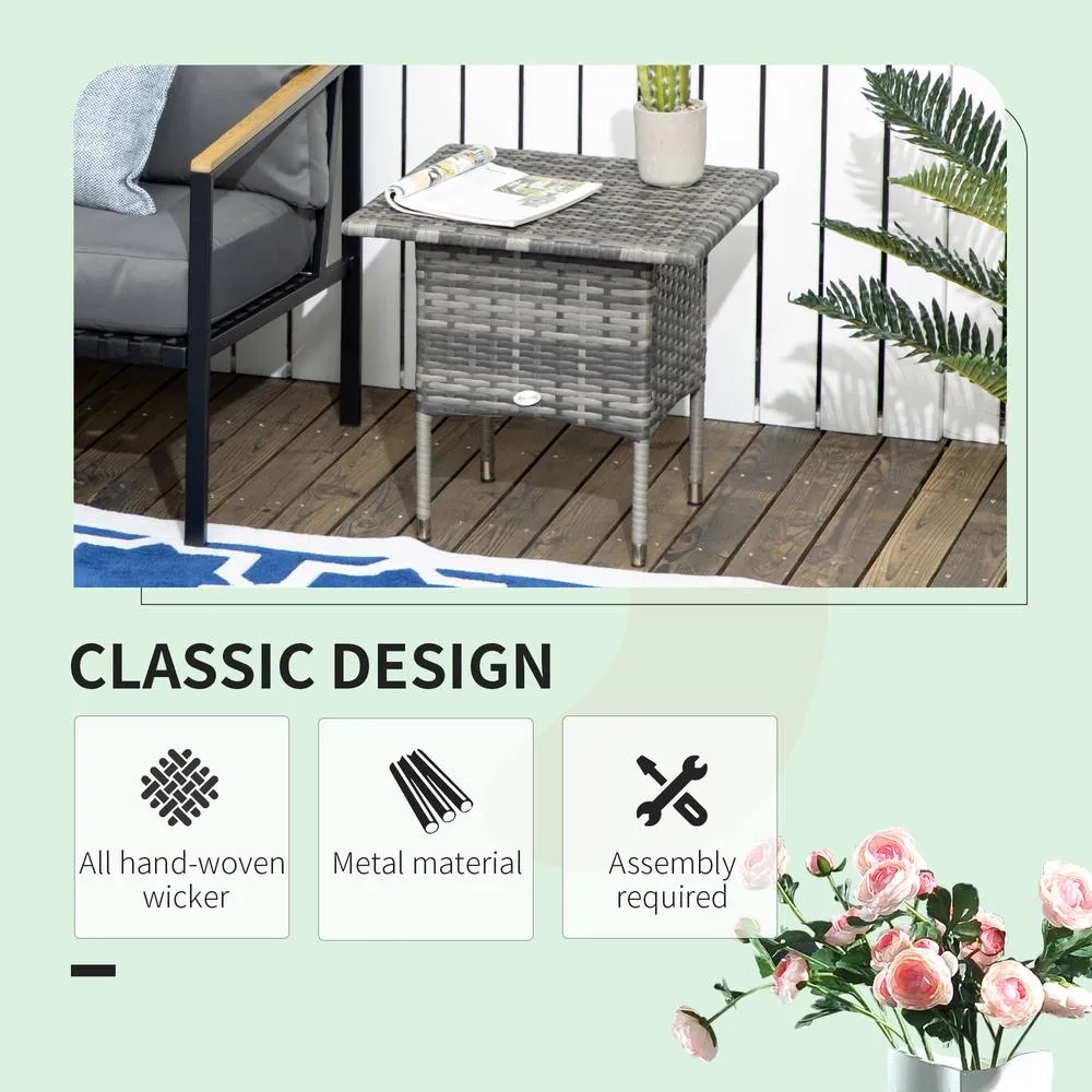 OUTSUNNY PE Rattan Outdoor Coffee Table, Easy Match Rattan Side Table in Grey 4