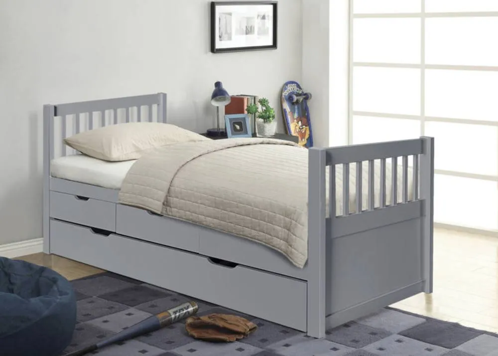 Comfy Living Ltd 3ft Pine Bed With Storage Drawers & Trundle in Grey