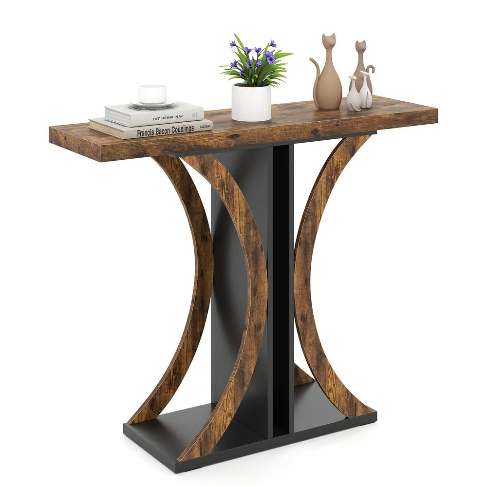 Costway 100 cm Rectangular Entryway Table with Geometric Frame in Brown
