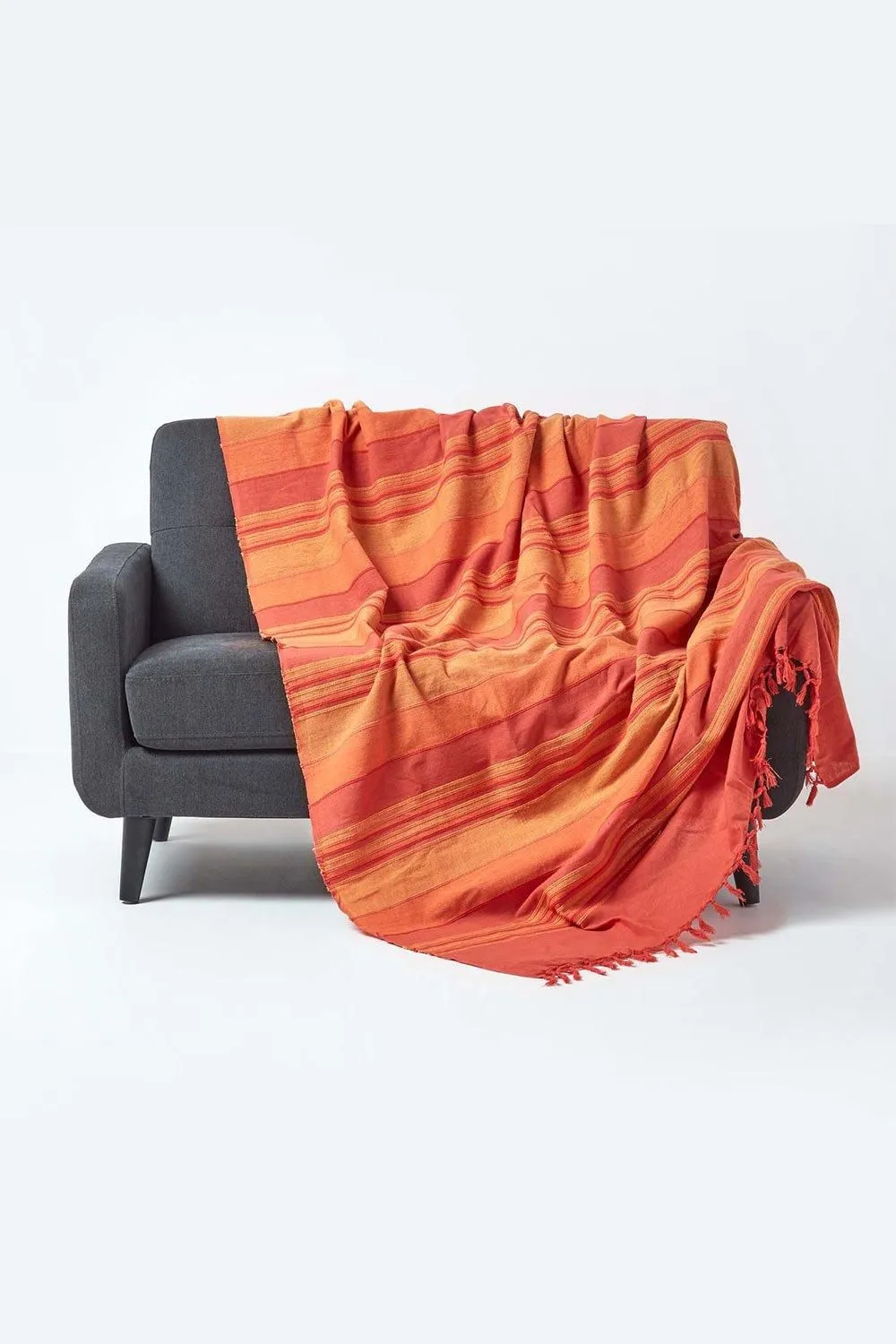 Homescapes Cotton Morocco Striped Throw in Terracotta