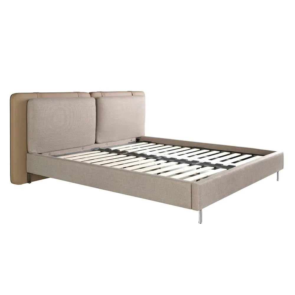 Angel Cerda Double Bed, Mink Leatherette & Grey Fabric, 180 x 200 cm in Stone
