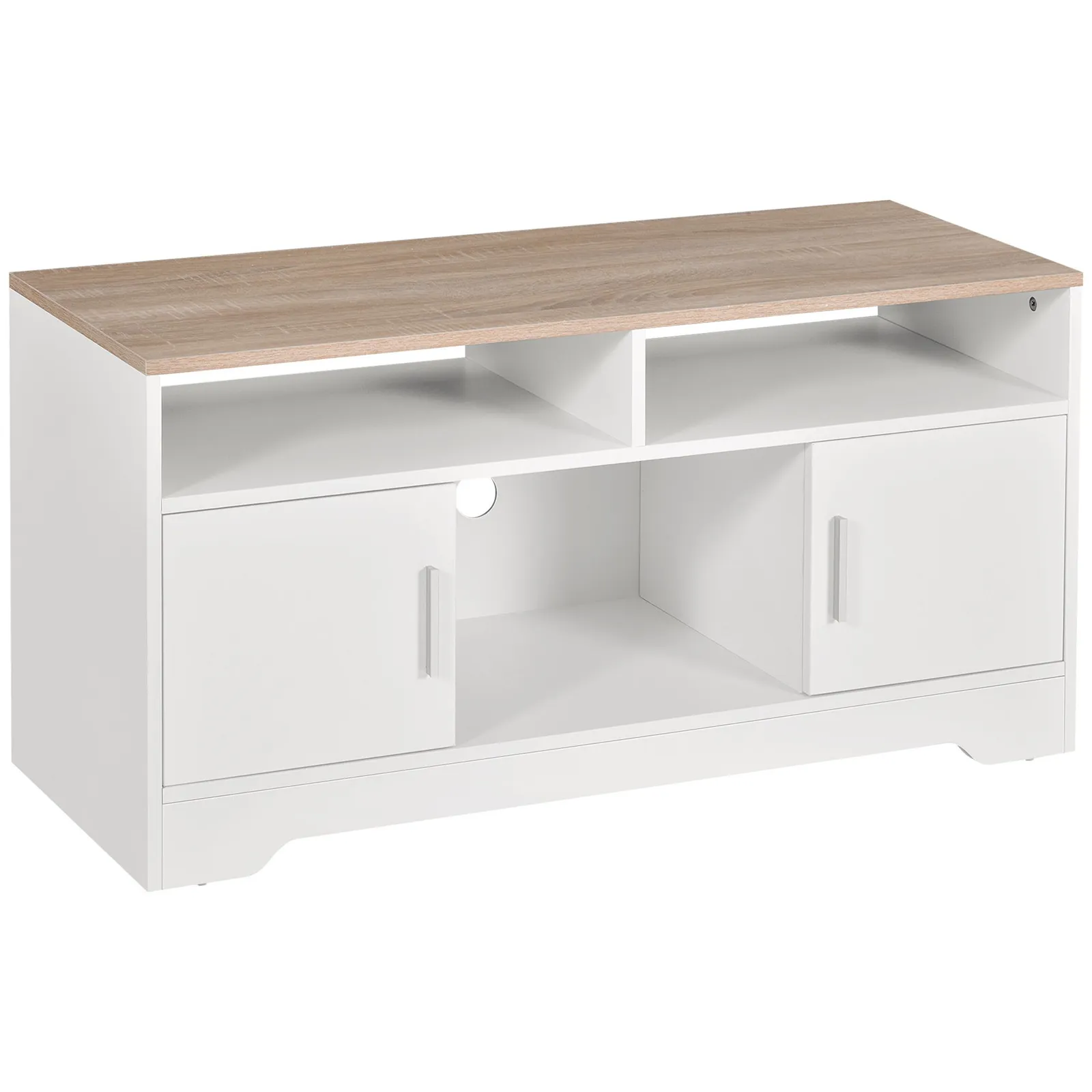 HOMCOM Home Office 42" TV Stand Storage Unit with Cabinets Shelves Table Top in White 2