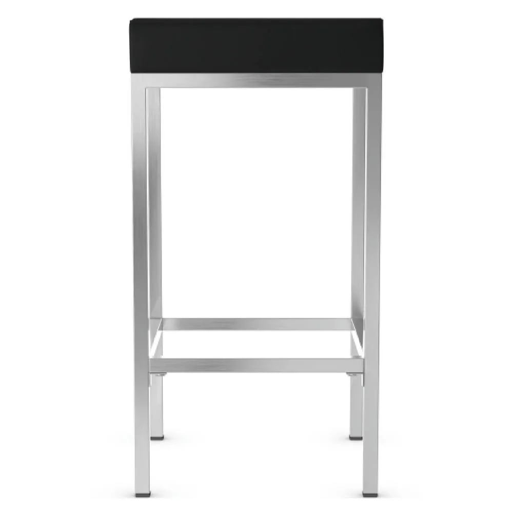 netfurniture Fernowy Brushed Satin Kitchen Bar Stool Black Faux Leather Padded Seat 2
