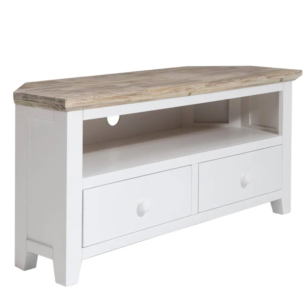 Statement Furniture Florence Corner TV Unit With 2 Drawers & Shelf in White 6