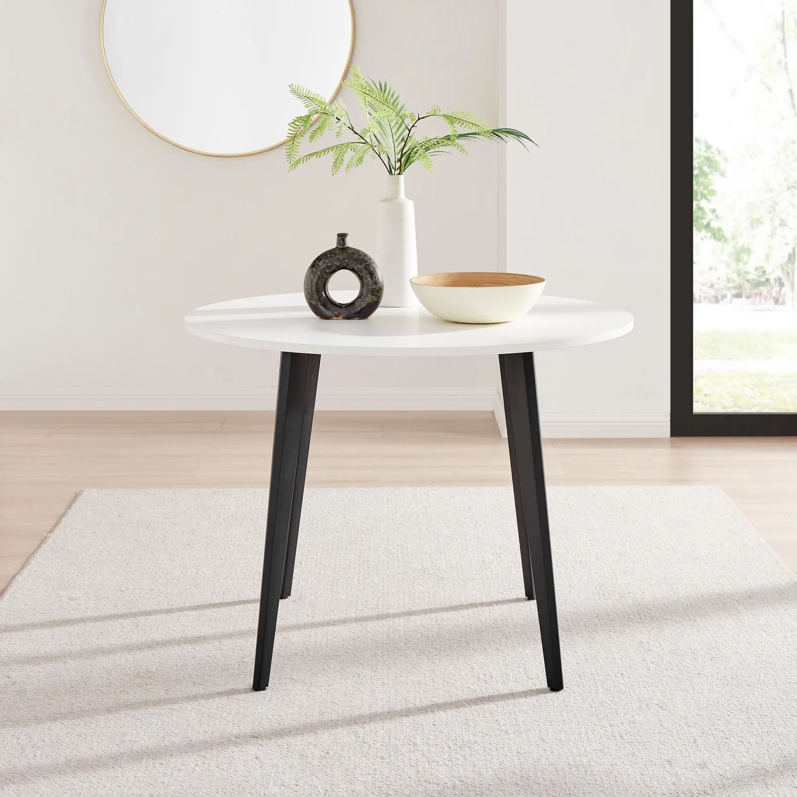FurnitureboxUK Koko 4-Seater Round Melamine Scratch Resistant Dining Table With Black Legs in White 2