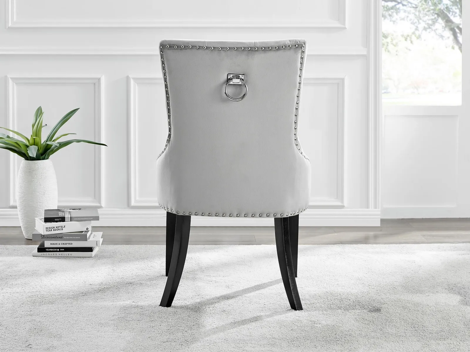 FurnitureboxUK Set of 2 Belgravia Deep Padded Soft Velvet & Chrome Knockerback Dining Chairs With Black Powder Coated Legs in Grey 4