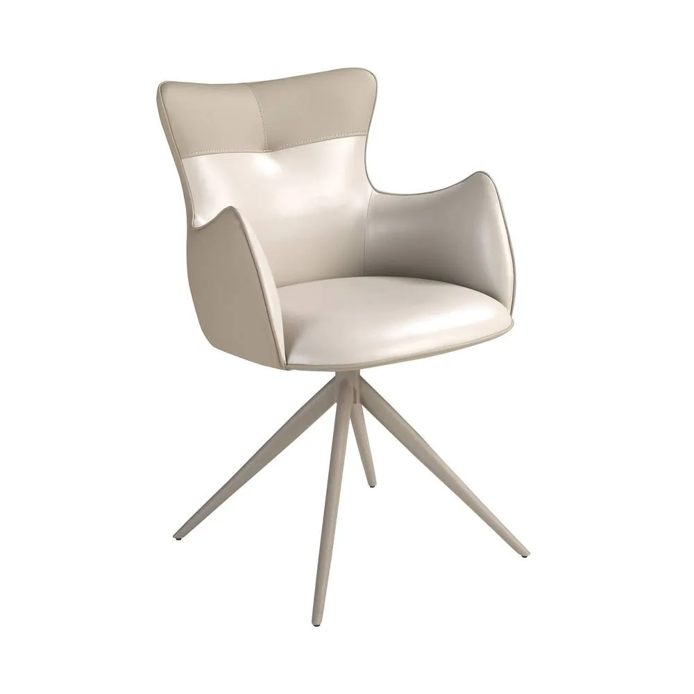 Angel Cerda Angel Cerdá 4203 Swivel Dining Chair in Off-White & Greige Leatherette