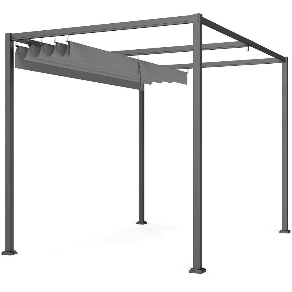 OUTSUNNY Metal Pergola Gazebo Patio Sunshelter Retractable Canopy in Grey 2