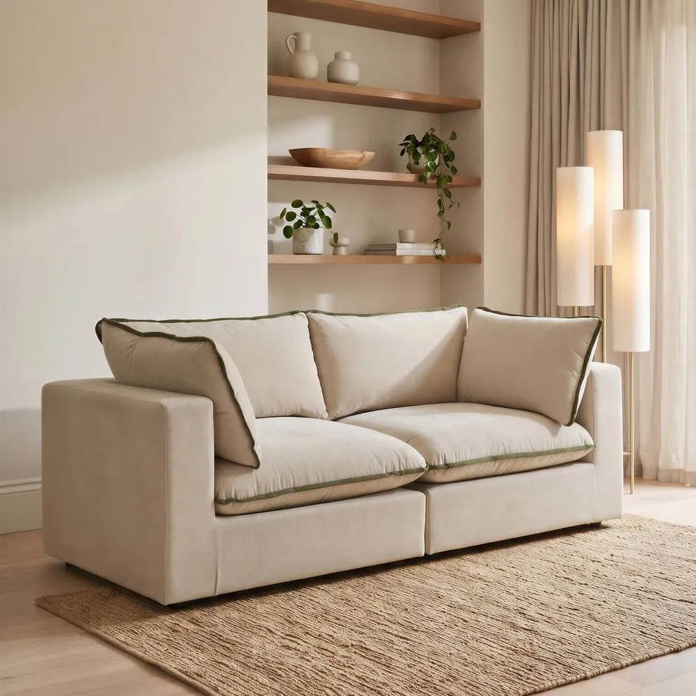 FurnitureboxUK Echo Linen-Look Fabric 2 Seater Modular Sofa 2