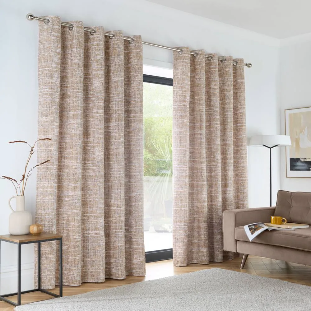 Portfolio Home Maine Geometric Abstract Fully Lined Eyelet Curtain Set 2 Panel Pair in Beige