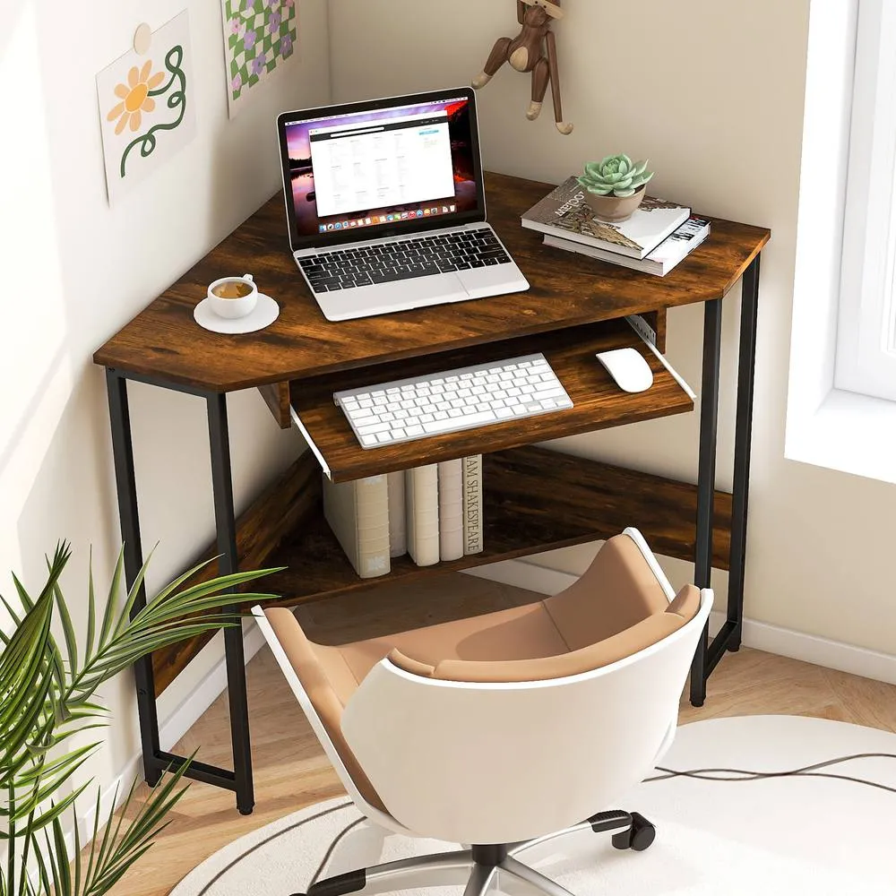 Costway Corner Desk Small Computer Desk Triangle Laptop Workstation in Brown 3