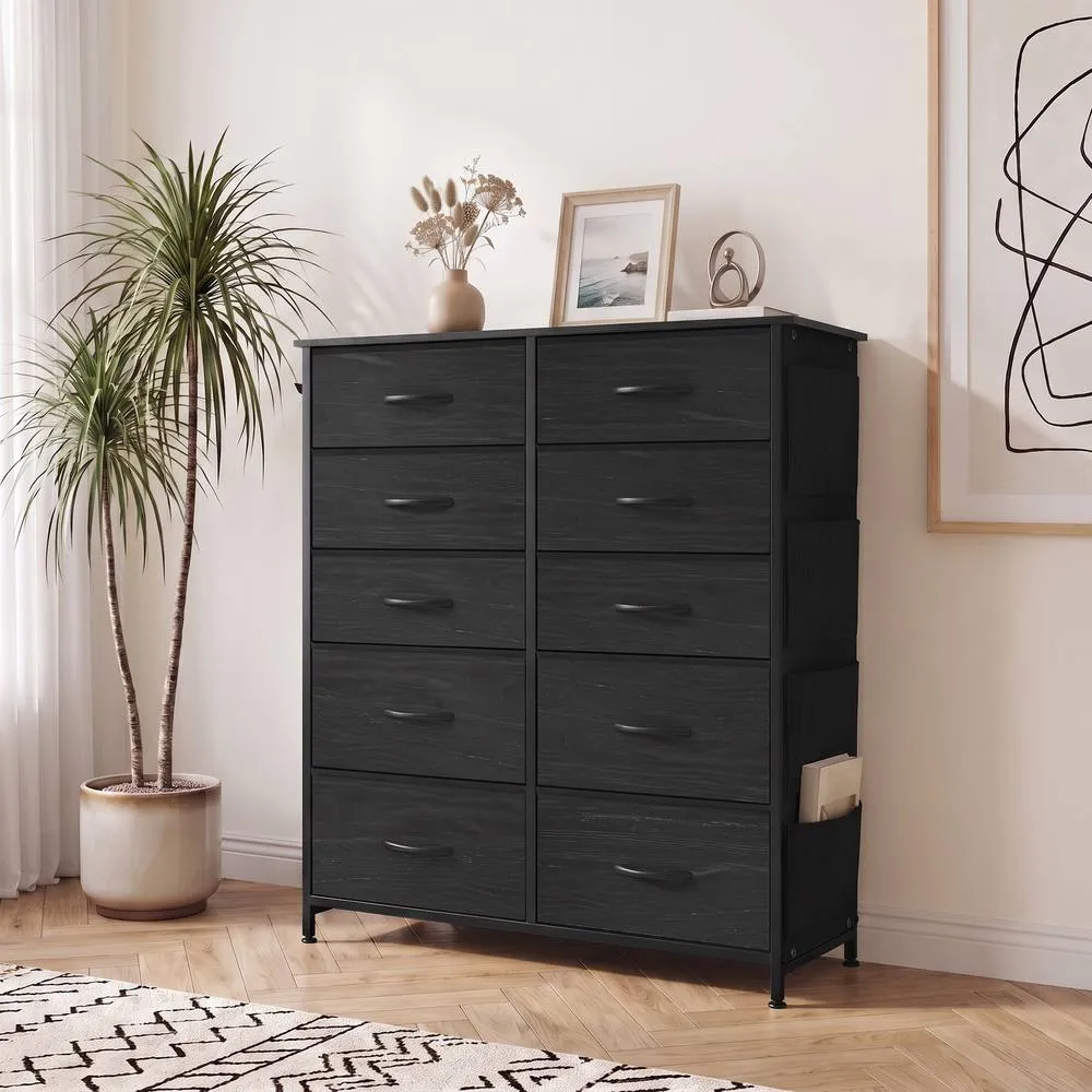 HOMCOM Fabric Chest of Drawers, 10 Drawer Dresser for Bedroom, Black 2