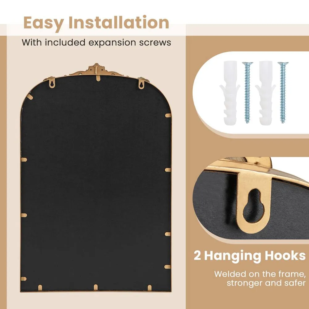 Costway Antiqued Gold Wall Mirror 76 cm x 51 cm Dramatic Arched Mirror-Gold 3