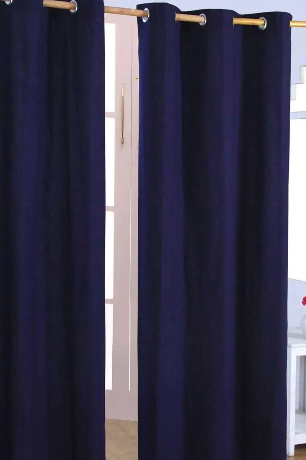Homescapes Plain Cotton Ready Made Eyelet Curtain Pair in Navy 1