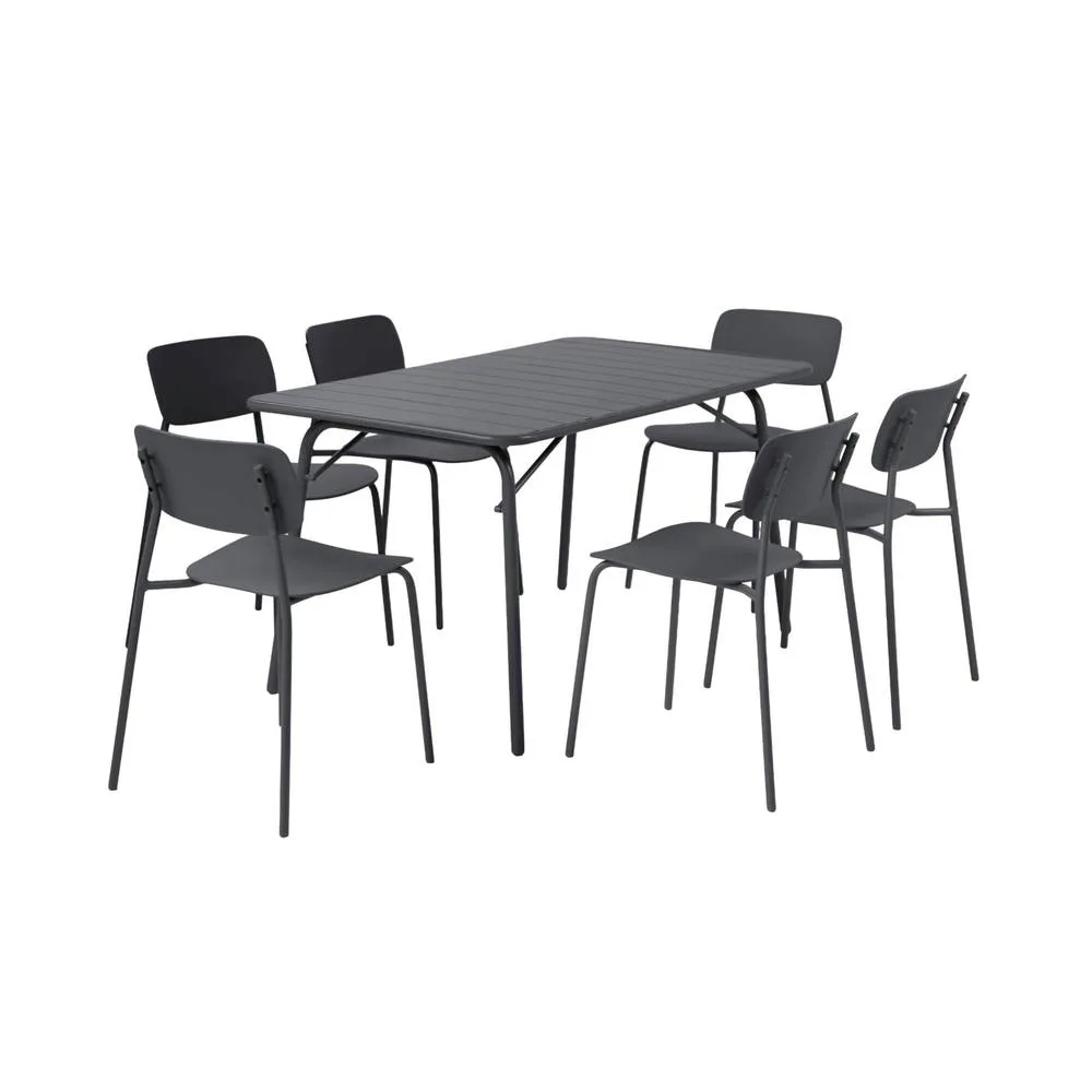sweeek Folding metal garden table + 6 chairs in Dark Grey 2
