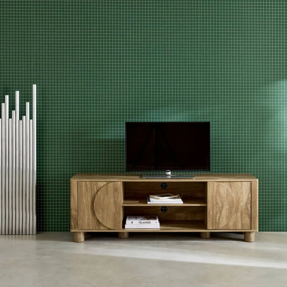 sweeek Exotic Wood Effect Tv Unit With 2 Reversible Doors 155cm in Brown