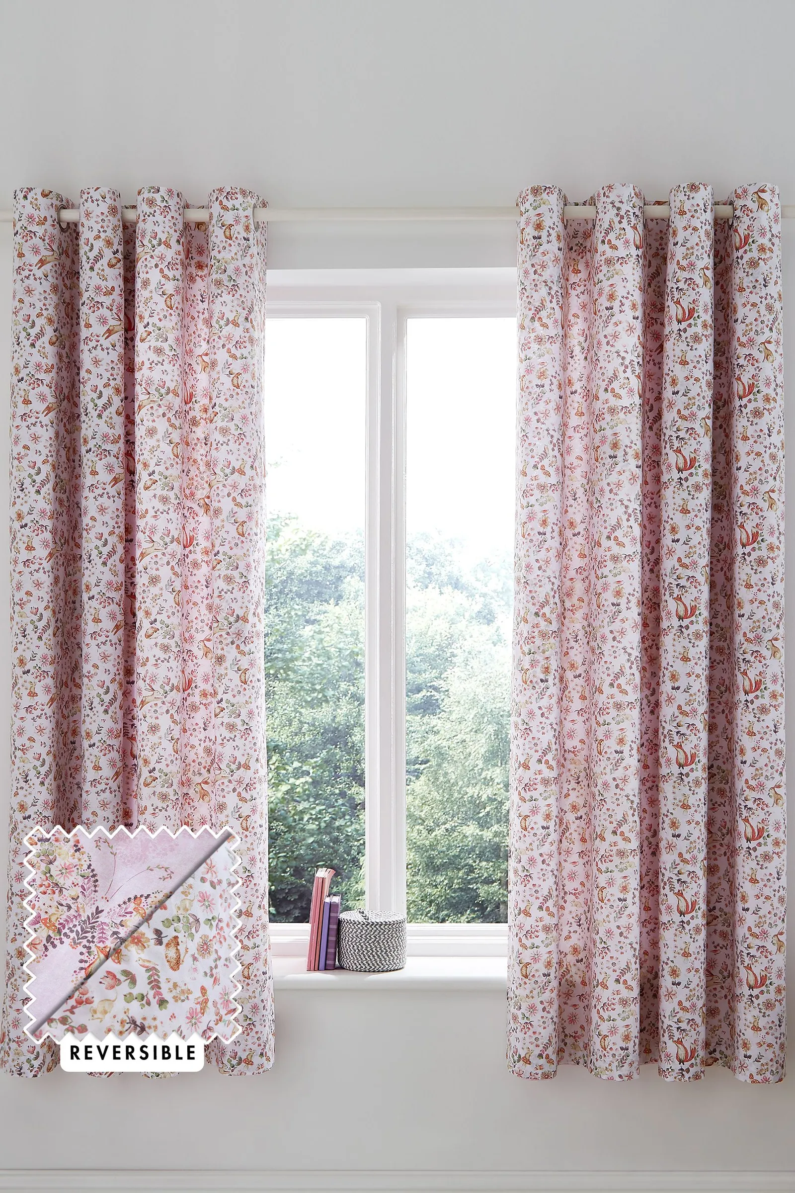 Catherine Lansfield 'Enchanted Butterfly' Reversible Eyelet Curtains in Pink