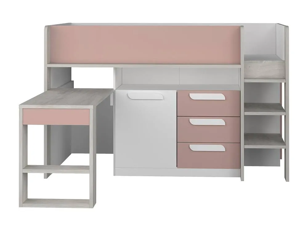 Vente-unique Combination Bed 90 X 200 Cm - With Desk & Storage - Pink, Natural in Pink 2