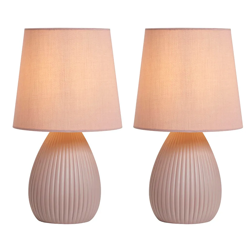 2 Pack of Freya Teardrop Ceramic Table Lamps, Dusky Pink 1