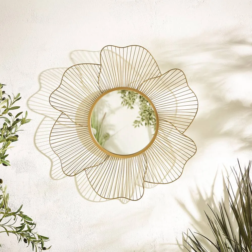 FurnitureboxUK Flora Medium Round Flower Frame 80cm Garden Mirror in Gold 3