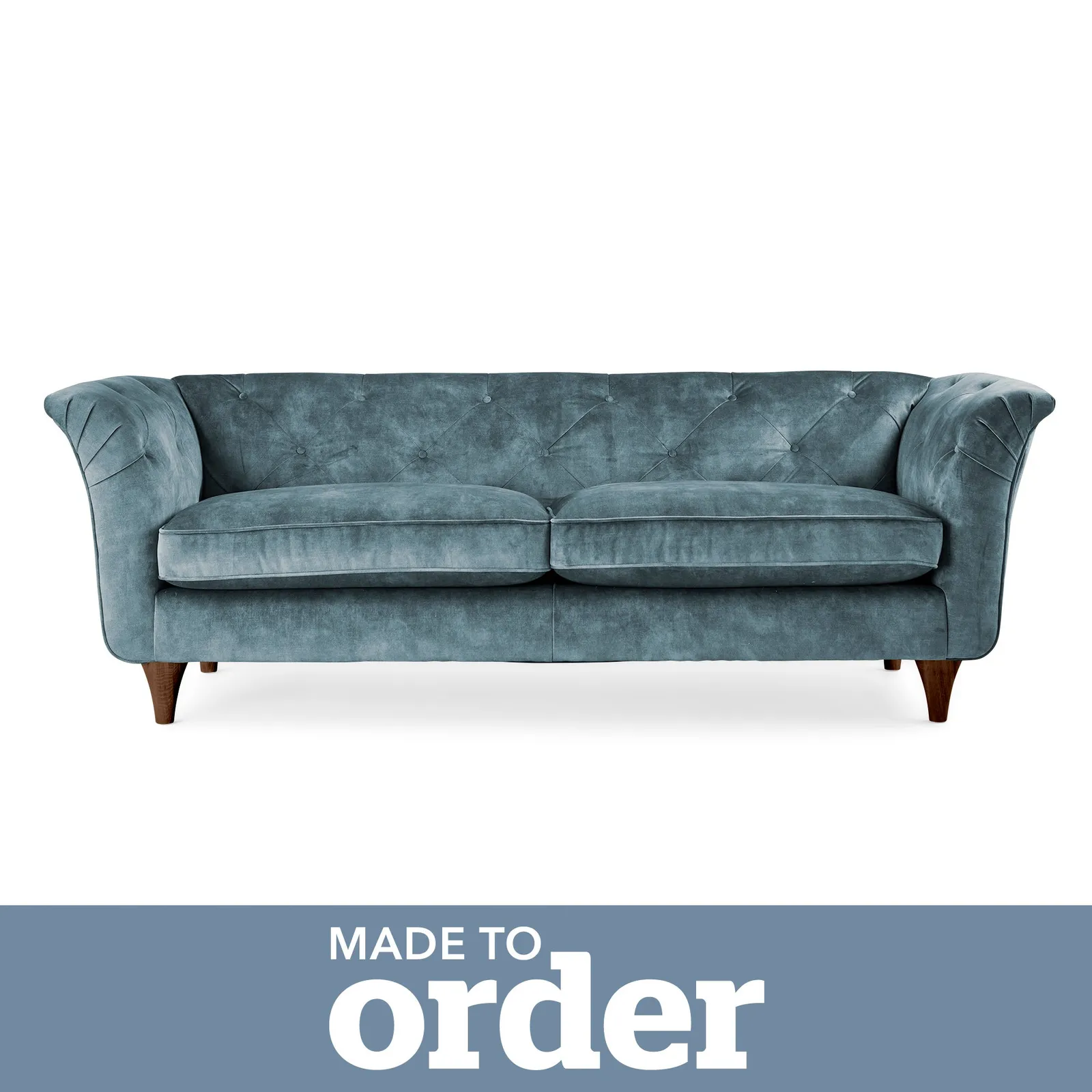Jaipur 3 Seater Sofa Slub Velvet Slub Velvet Steel Blue