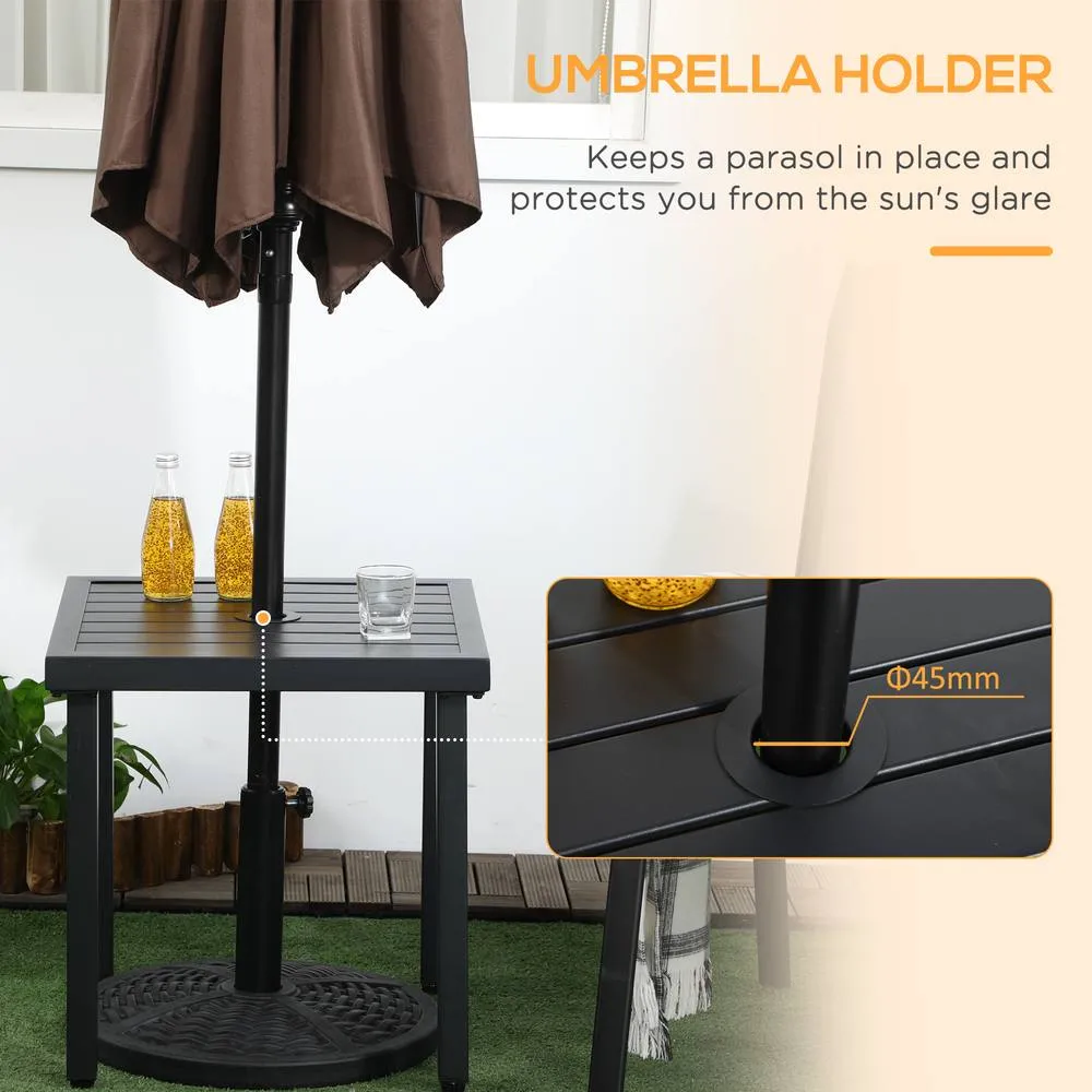 OUTSUNNY Garden Side Table Coffee Table with Umbrella Hole for Patio Balcony in Black 4