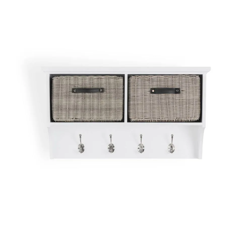 Statement Furniture Tetbury Coat Rack Hanging Shelf with 2 Grey Storage Baskets in White 2