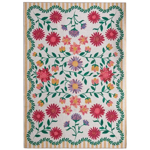 Scallop Washable Floral Border Rug 5