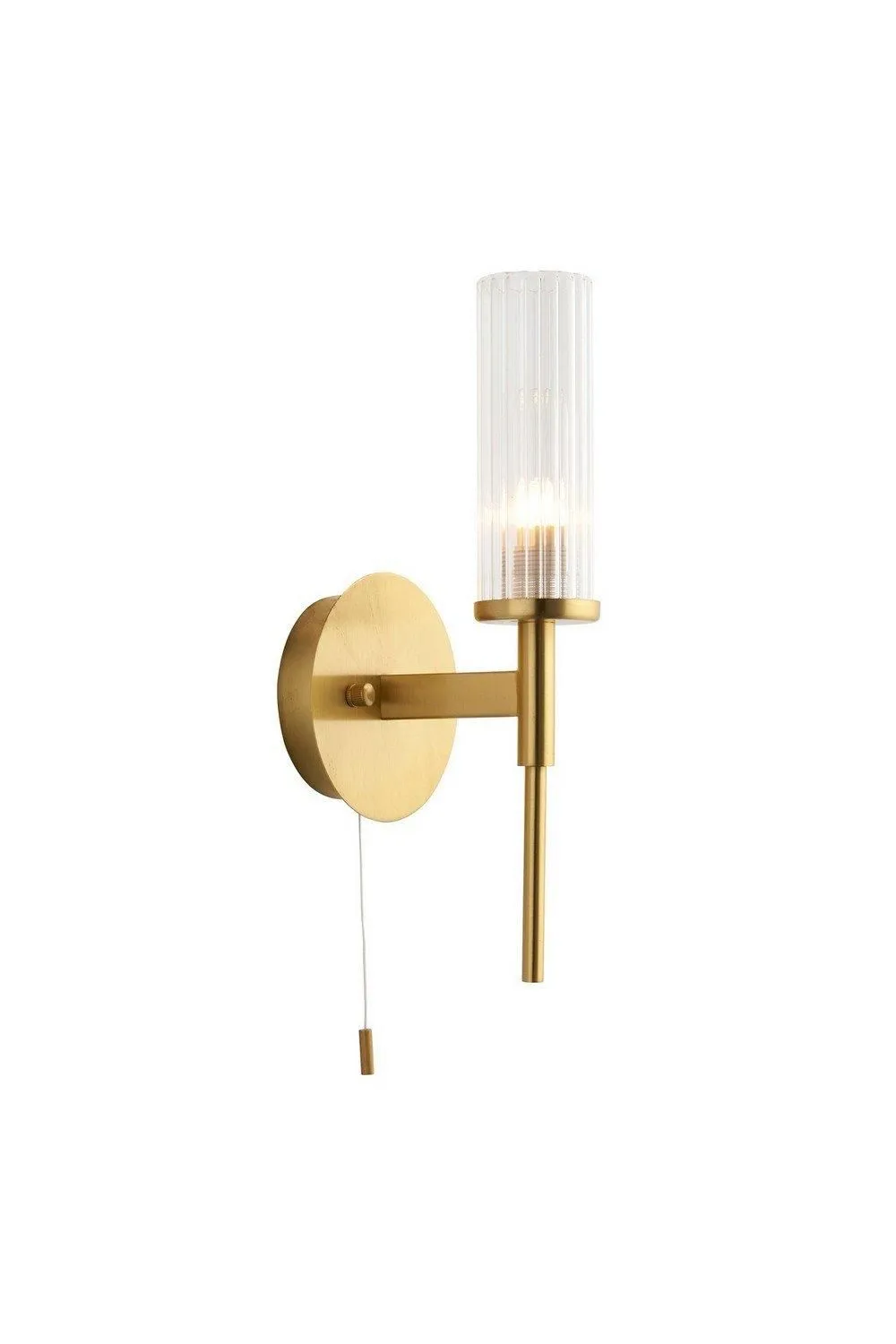 Netlighting Talo Bathroom Metal Wall Lamp Satin Brass Plate Ribbed Glass IP44 in Gold