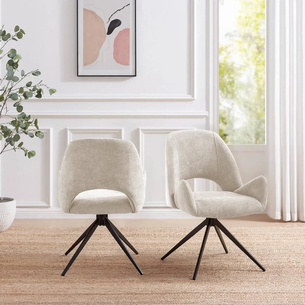 FurnitureboxUK 2x Layla Cream Fabric Swivel Dining Chairs 2