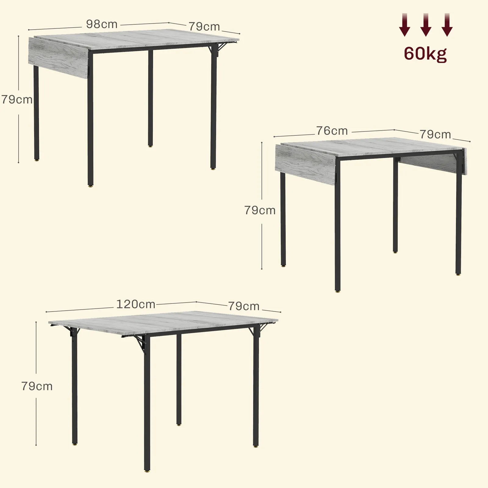 HOMCOM Folding Dining Table, Drop Leaf Table for 2-4 People, Grey 3