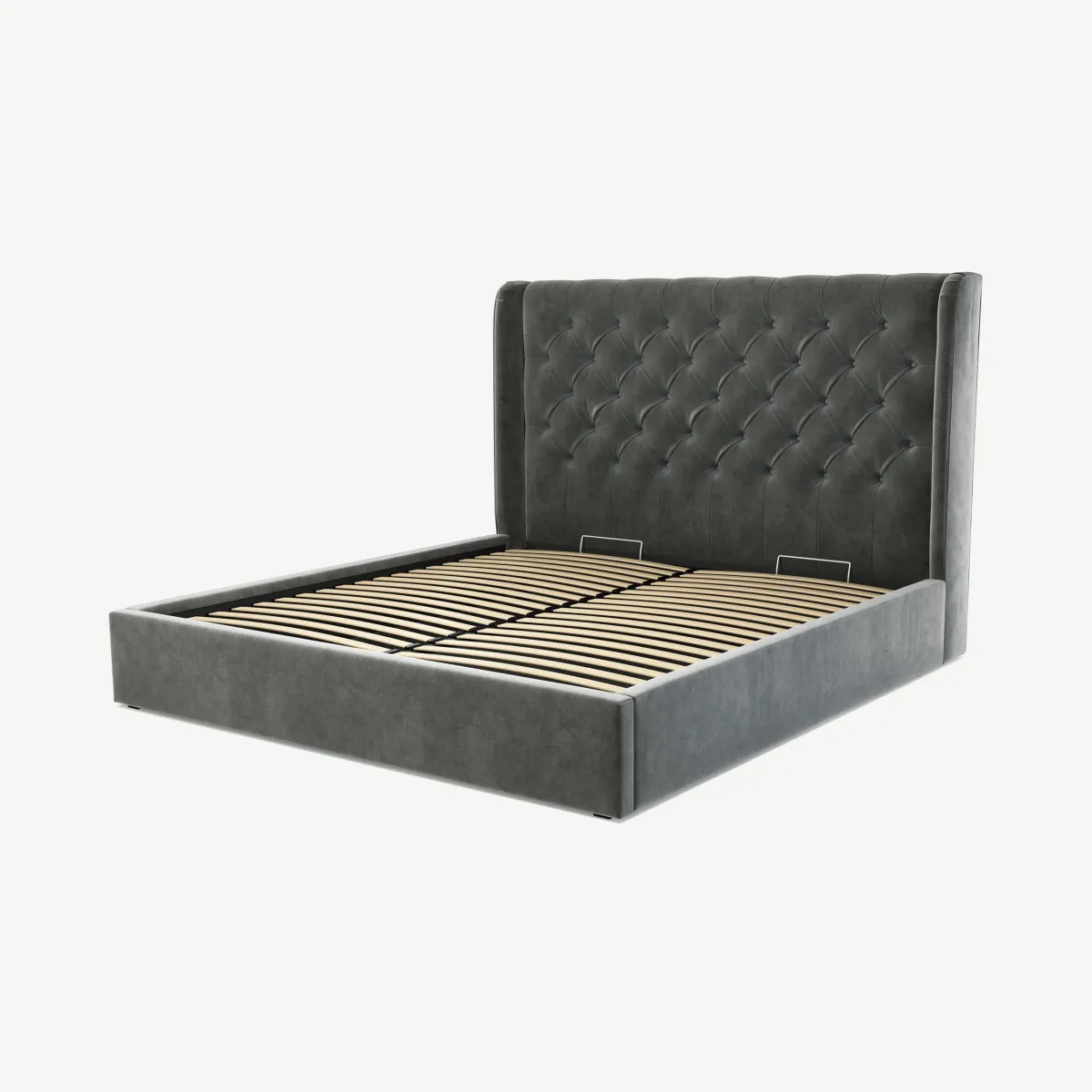 Romare Super King Size Ottoman Storage Bed, Steel Grey Velvet