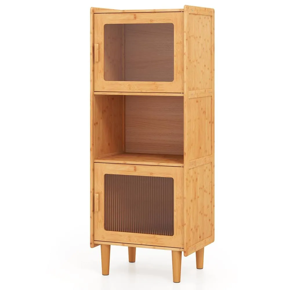 Costway Bamboo Cabinet 3-Cube Kitchen Storage Cabinet Display Cabinet-Natural in Brown