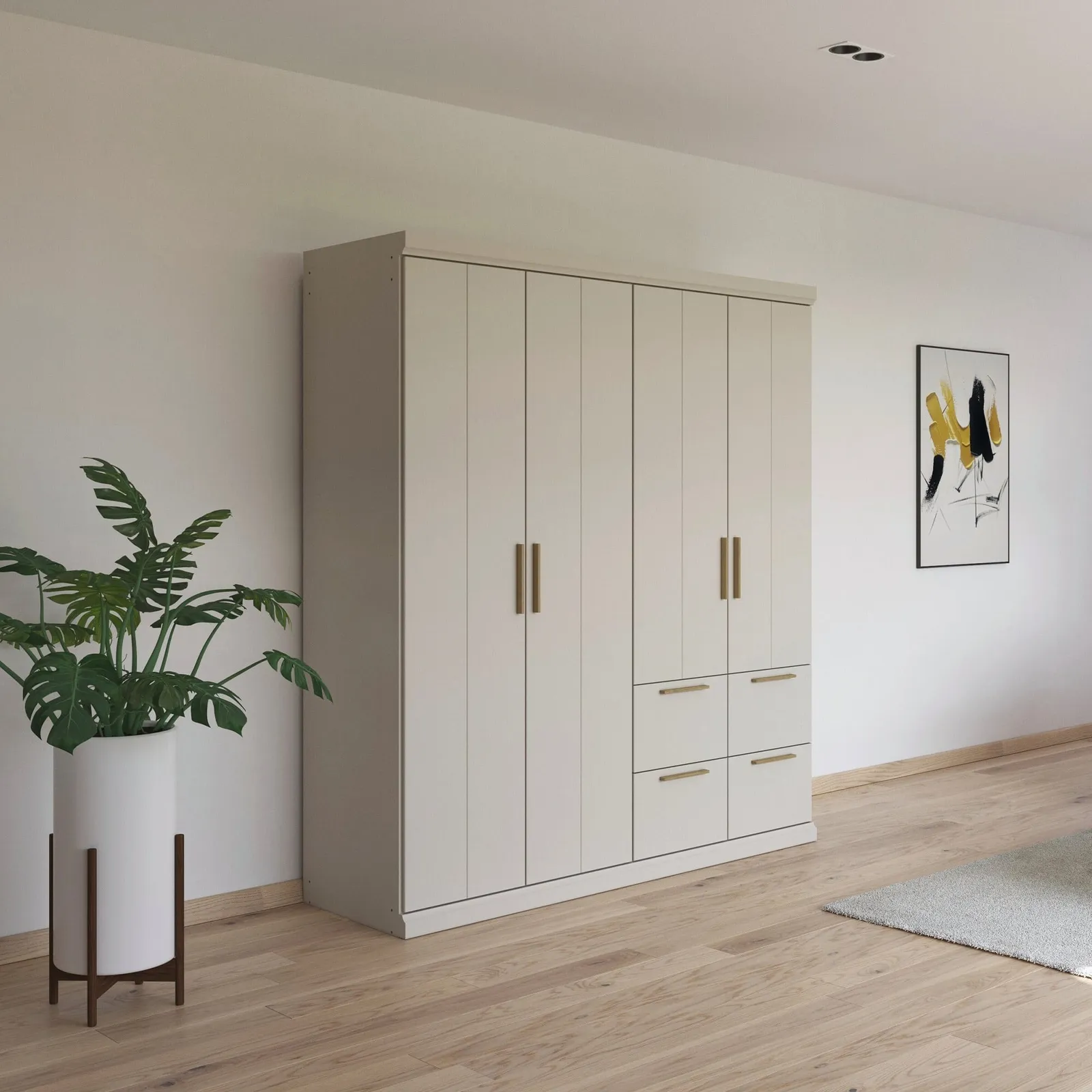 Malham 4 Door Hinged Wardrobe 181X203Cm With Cornice, Neutral Wood | Barker & Stonehouse 2