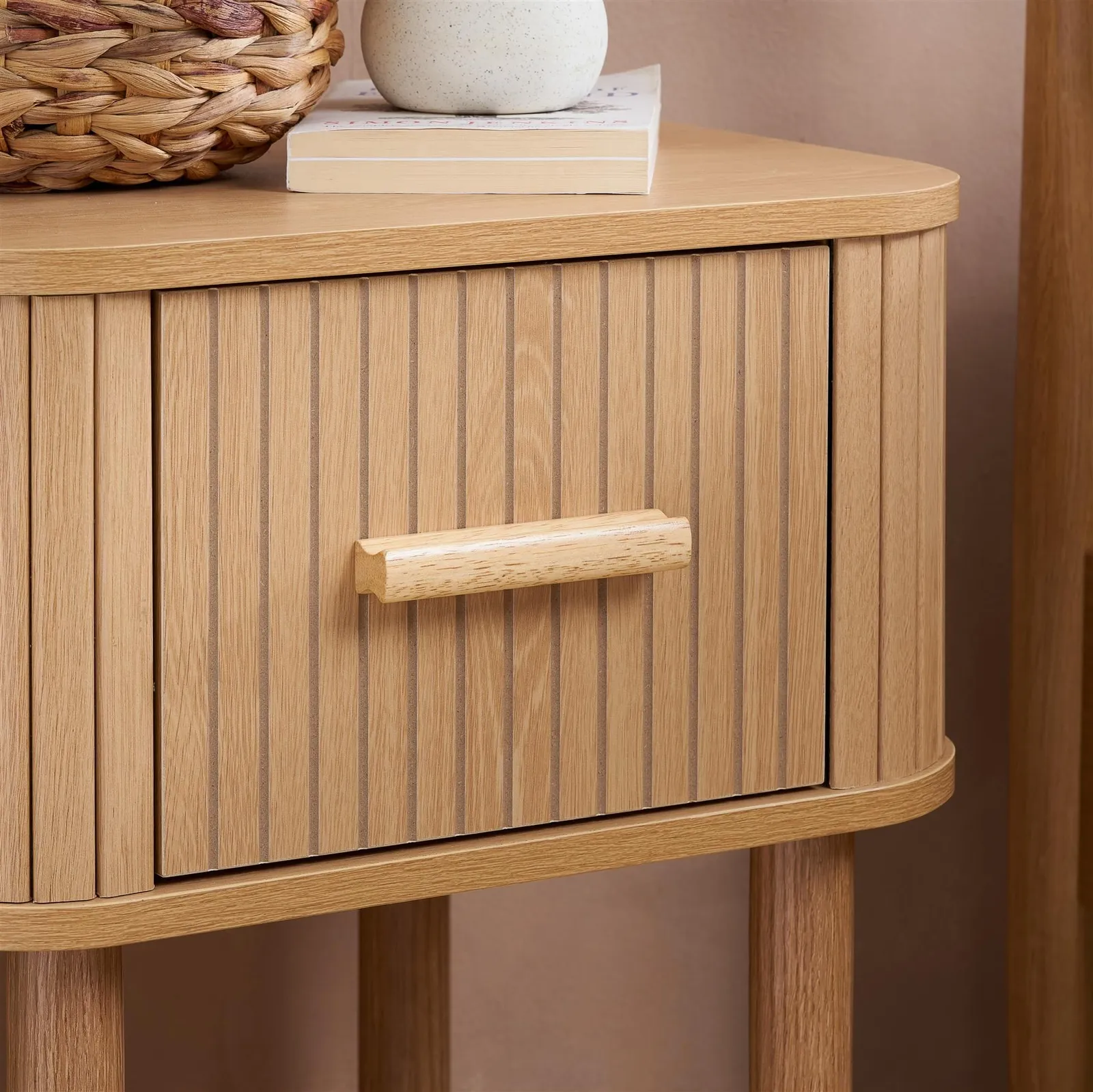 Birlea 1 Oak Brown Drawer Wooden Fluted Bedside Axel 2