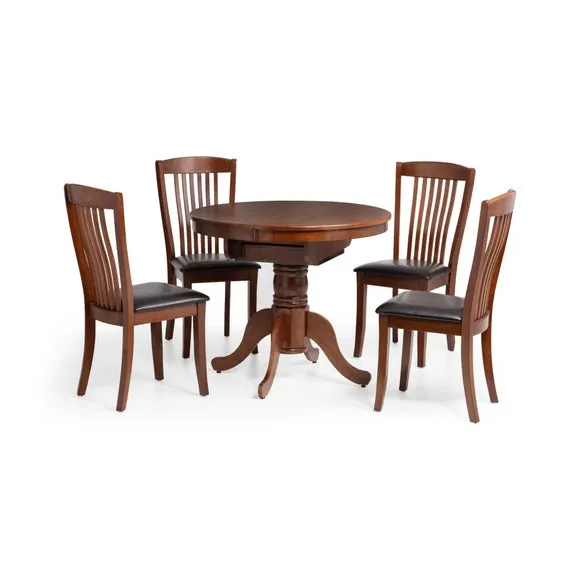Canterbury 4-6 Seater Round to Oval Dining Table with 4 Chairs, Brown