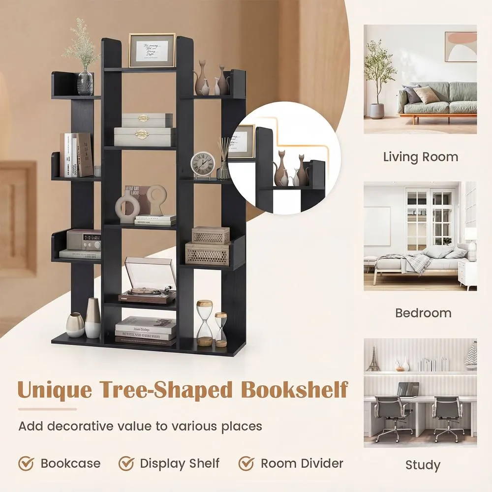 Costway Wooden Bookshelf Tall Bookcase Corner Storage Organizer Display Shelf in Black 6