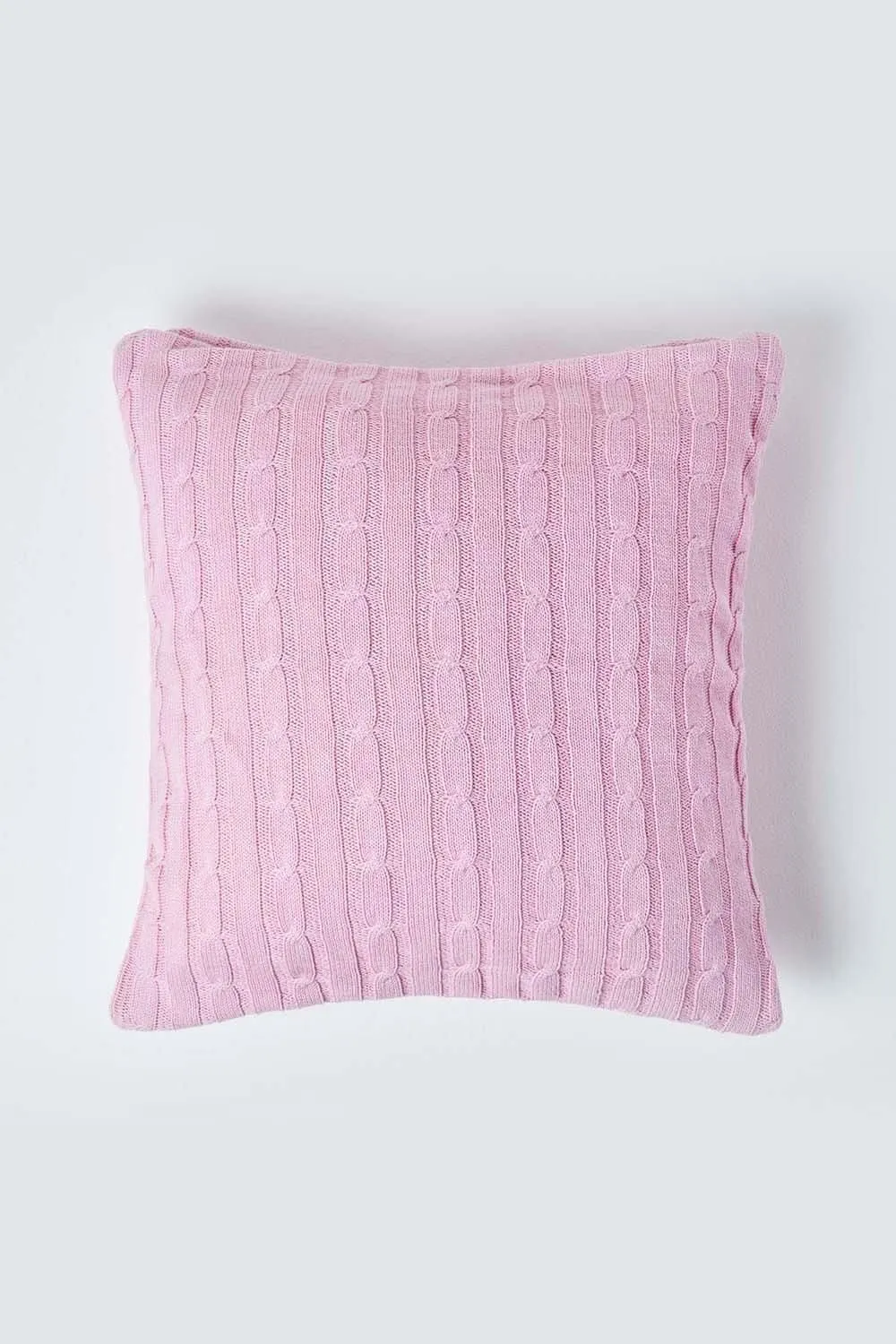 Homescapes Cotton Cable Knit Cushion Cover, 45 x 45 cm in Pink 1