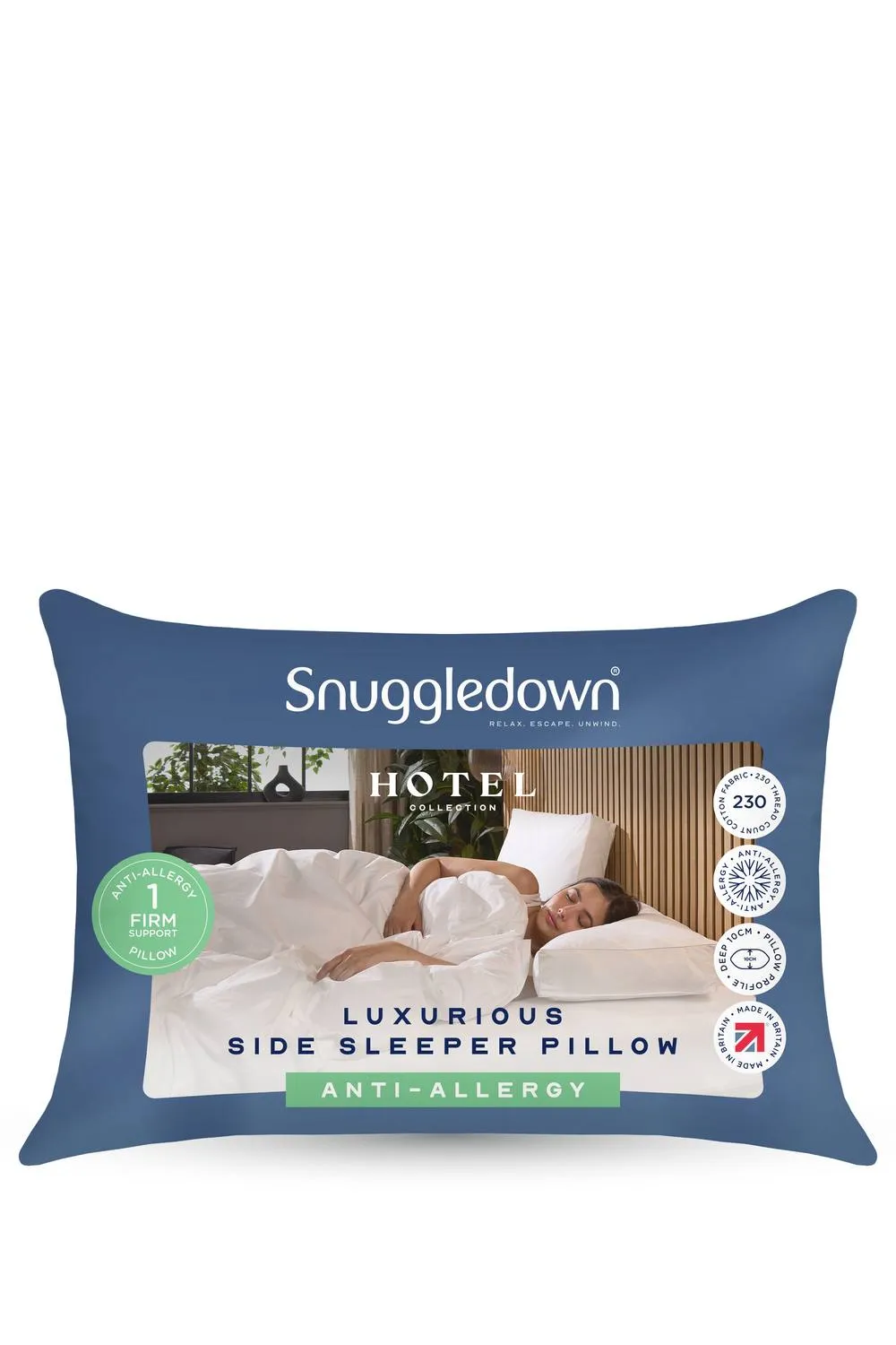 Snuggledown Anti Allergy Hotel Side Sleeper Firm Pillow in White