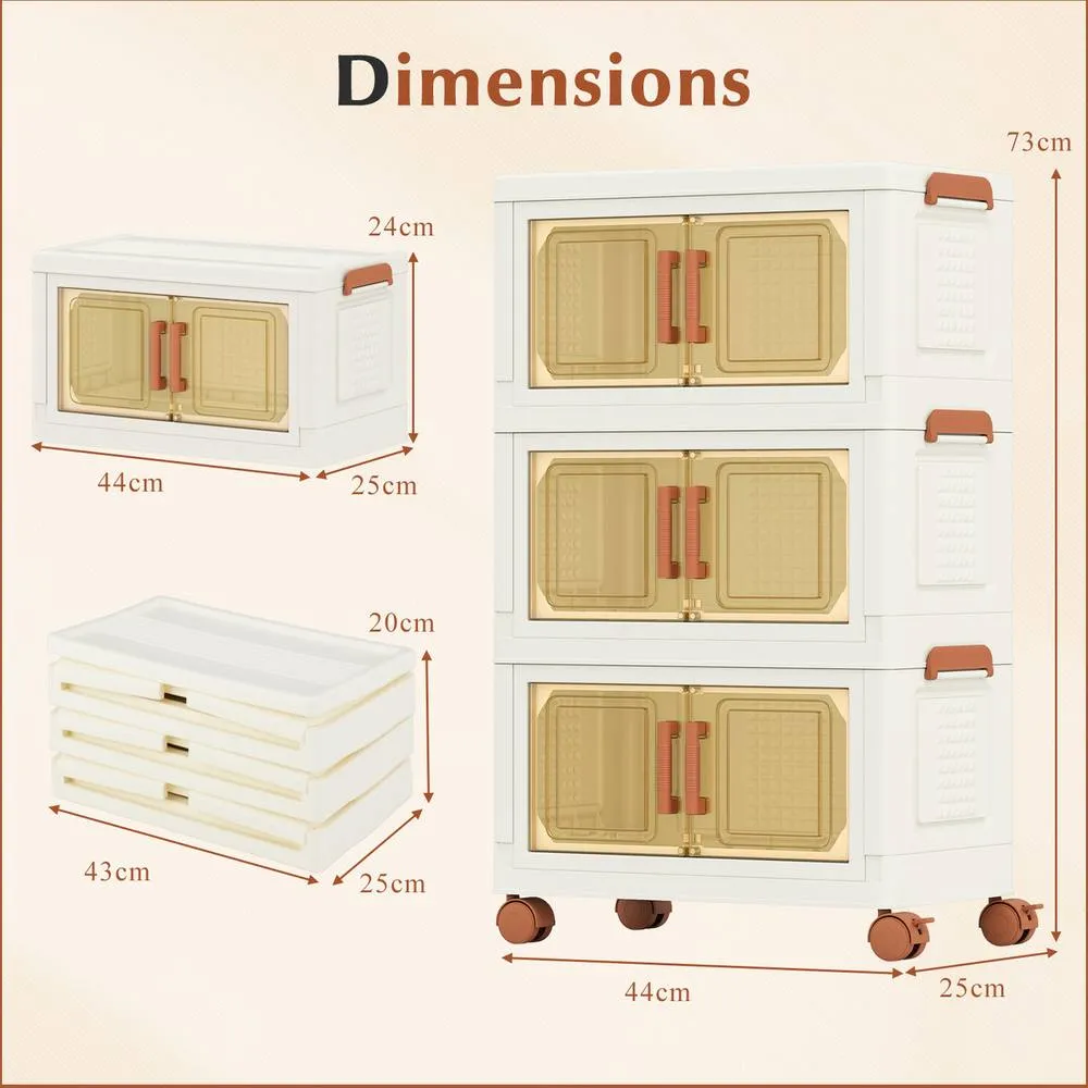 Costway 3-Pack Stackable Plastic Storage Boxes 57L Collapsible Storage Bins in White 5