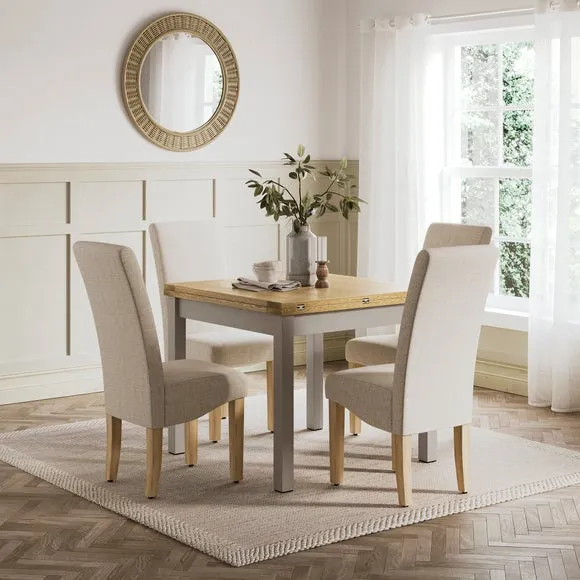Olney 4-6 Seater Stone Grey Fliptop Dining Table with 4 Aiden Natural Boucle Dining Chairs 2