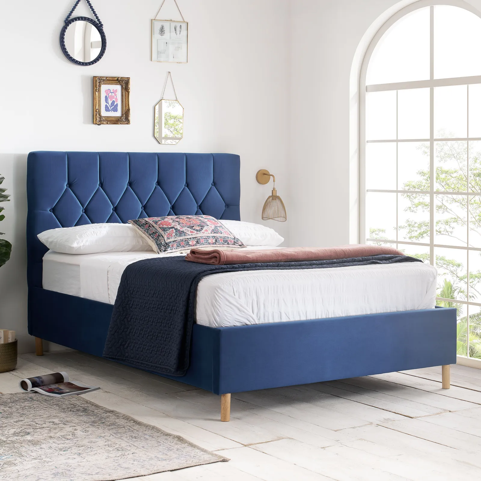 Birlea Velvet Fabric Ottoman Bed Frame Storage Loxley in Blue 2