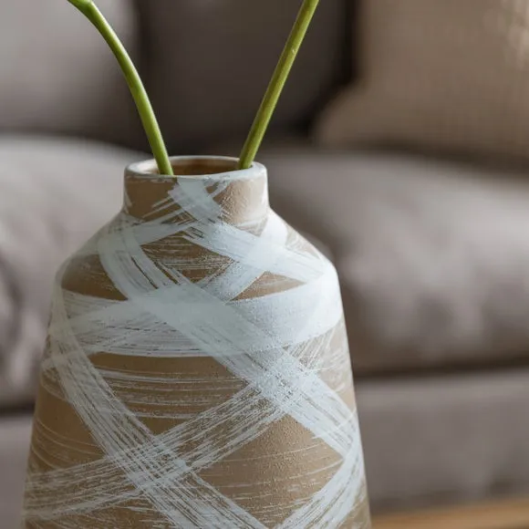 Hurne Reactive Striped Brown Stoneware Vase 3