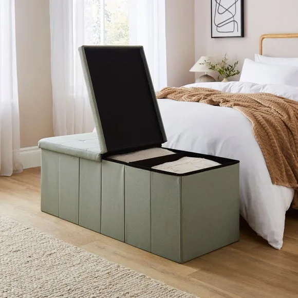 Faux Linen Bed Ottoman 2