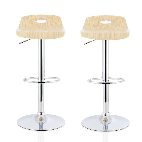 Andover Bar Stools In Oak Veneer With Chrome Base In A Pair